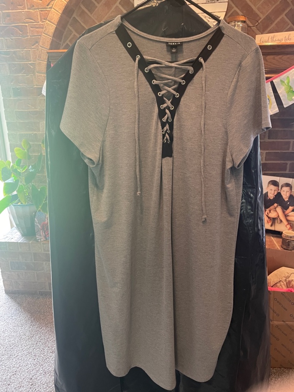 torrid Gray Lace-Up V-Neck Tunic